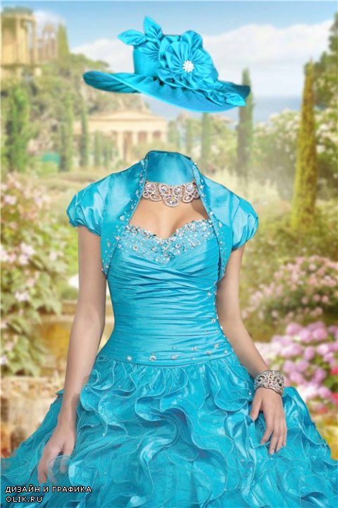 Женский шаблон для фотошопа – В бирюзовом платье