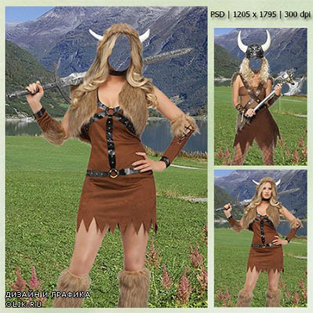 Женский фотошаблон - В костюме девушки-викинга