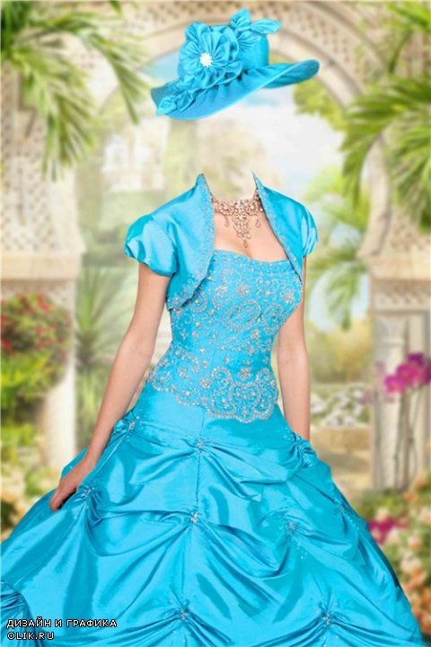 Многослойный фотошоп шаблон женский – В синем платье среди природы