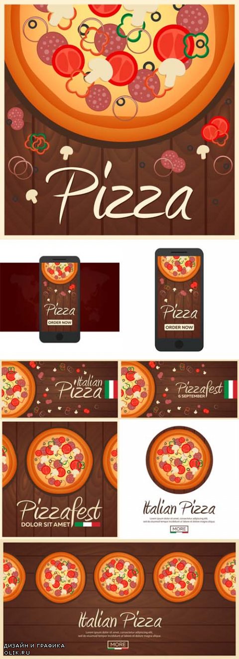 Vector Italian Pizza Backgrounds Flat Design