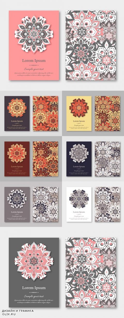 Vector Cards, Flyers, Brochures, Templates with Hand Drawn Mandala