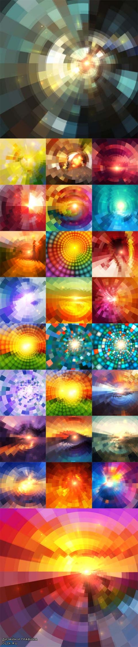 Vector Set - Abstract Shining Circle Mosaic Tunnel Backgrounds