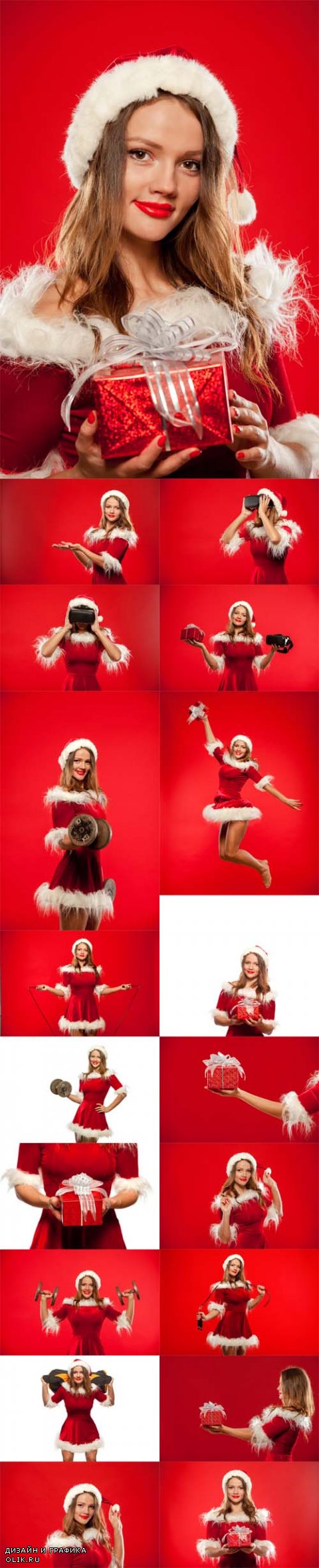Photo Christmas, x-mas, winter, happiness concept woman in santa helper
