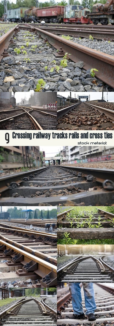 Crossing railway tracks rails and cross ties