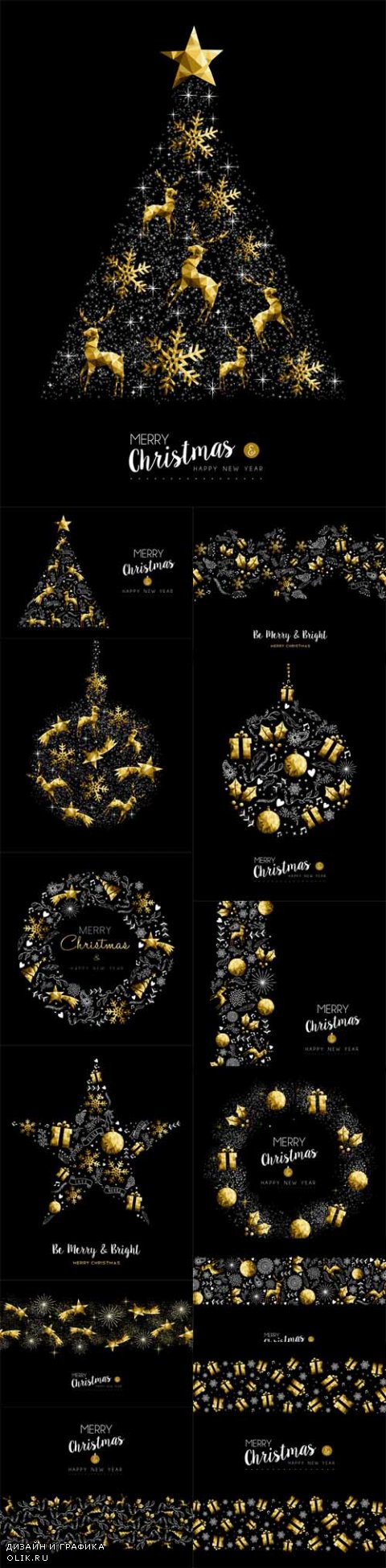 Vector Christmas and New Year Gold Pattern Decoration