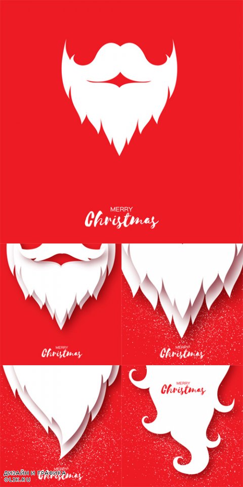 Vector Merry Christmas Card with Santa Claus Beard and Mustache