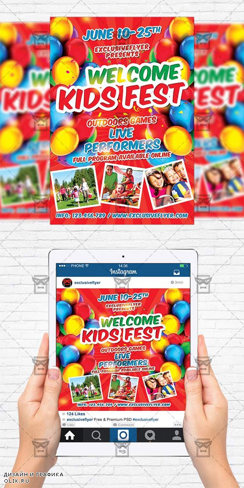 Flyer Template + Instagram Size Flyer - Kids Fest