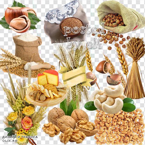  Зерно и злаки, орехи и желуди на прозрачном фоне в PNG