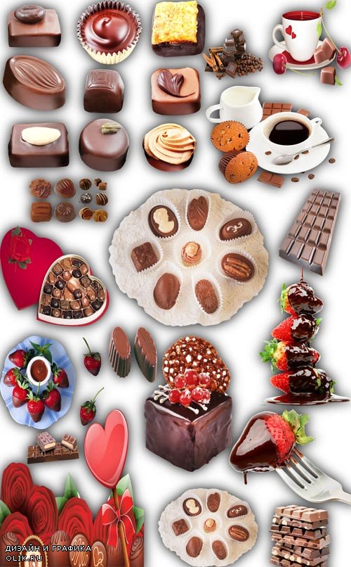 Растровые клипарты - Шоколад, шоколадные конфеты