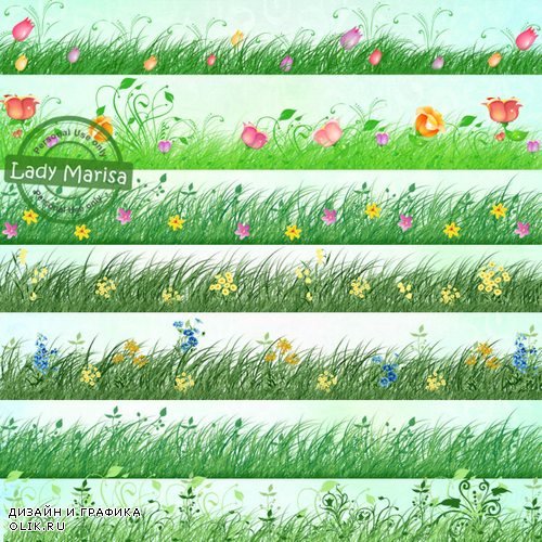 Клипарт на прозрачном фоне - Трава и цветы