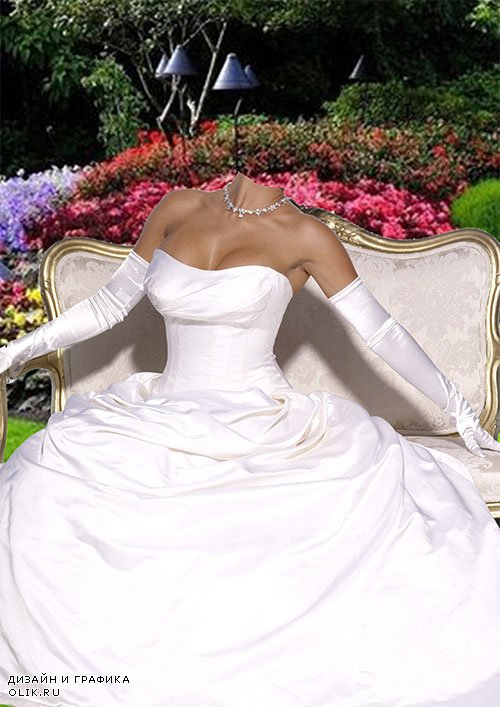 Женский фотошаблон - В бальном платье в летнем саду