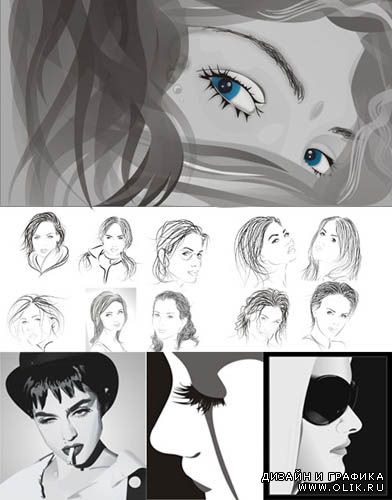 Девушки в векторе (монохром) 2