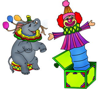 Отрисовки слона - циркача и клоуна