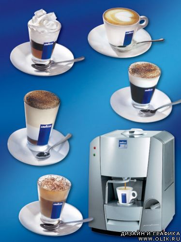 Coffee cups and machine