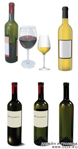 Векторный клипарт - Wine Bottles and Glasses