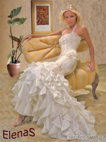 Шаблон для Фотошопа «Девушка в кремовом платье» 