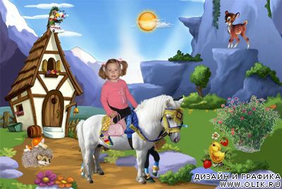 детский фотошаблон - девочка на пони