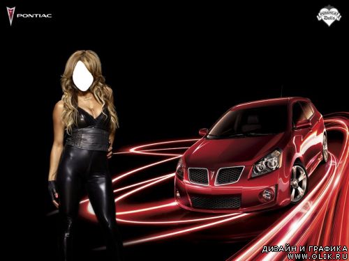 Шаблон для фотошоп: Pussy Cat Dolls и красный Pontiac и Low Rider