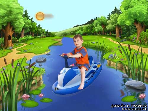 Детский фотошаблон На воде
