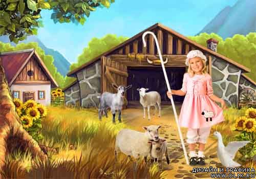Детский фотошаблон Пастушка