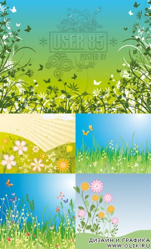 Векторный клипарт - Grass and Butterfly
