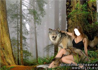 Шаблон для фотошопа - Девушка и волк