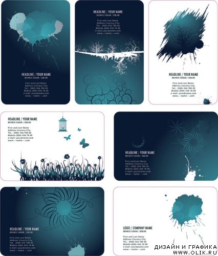 Blue and Abstract Vector Cards