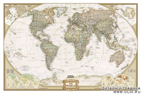 Антикварная карта мира от National Geographic