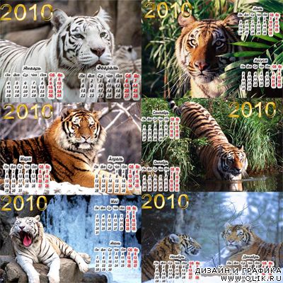 Календарь на 2010 год с тиграми