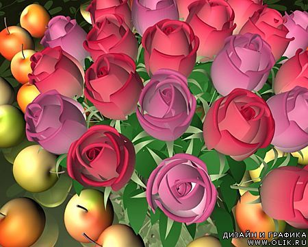 Футаж: Букет роз и яблоки(V1807)