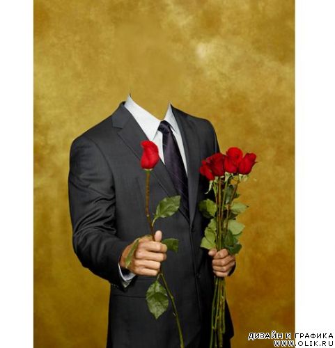 Шаблон для фото - Мужчина с розами