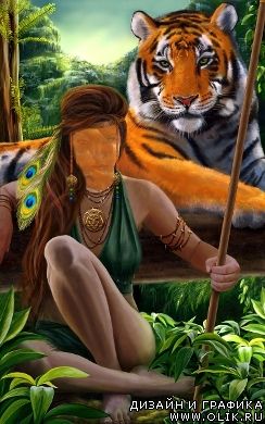 Шаблон для фотошоп - Девушка с тигром.