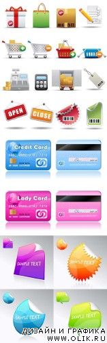 Vector Stickies, realistic credit cards, Shopping and Consumerism Icon Set