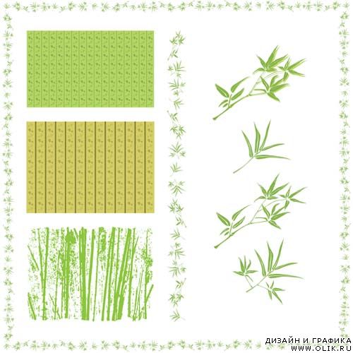 Bamboo leaves wallpaper and grunge style vector
