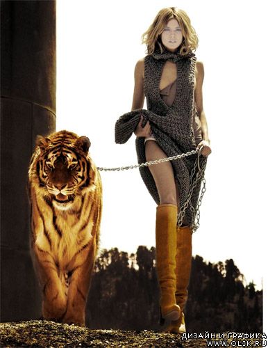 Шаблон для фотошопа - Девушка с тигром