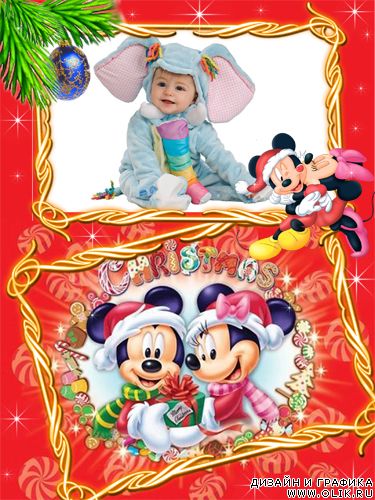 Рамка для фотошопа - Новый год с Микки и Минни