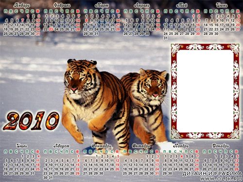 Рамка - календарь на 2010 год - 2 тигра