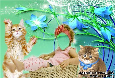 Детский шаблон для фотошоп - С котятами