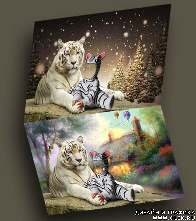 Детский фотошаблон - 2 белых тигра