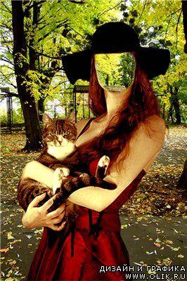 Шаблон для фотошоп - Девушка с кошкой