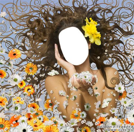 Шаблон для фотошоп – Женщина в цветах