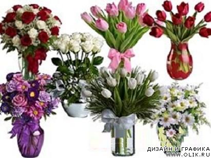 Клипарт Букеты цветов в вазах