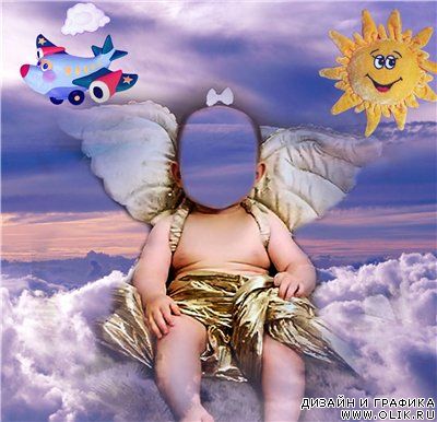 Детский шаблон для фотошоп - Ангелок на облачке
