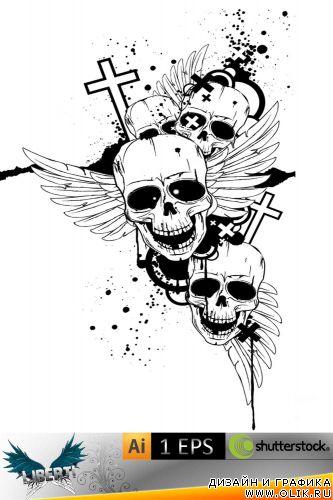 Black and white image with skulls
