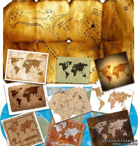 Старые, винтажные карты мира