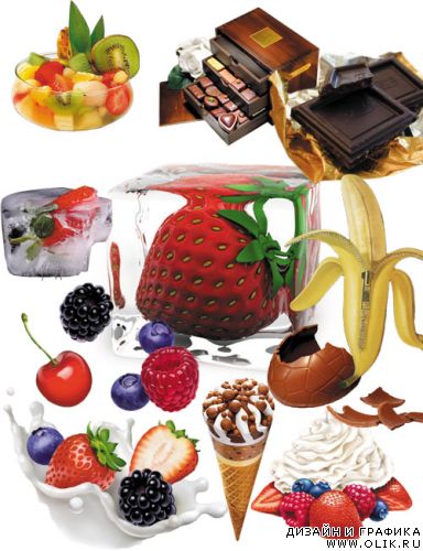 Фрукты, ягоды, шоколад, мороженое, сладости, вкусняшки