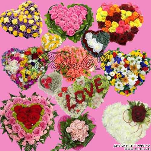 Клипарт-Цветочные сердечки