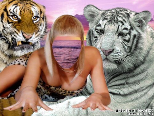 Шаблон для фотошоп - С тиграми