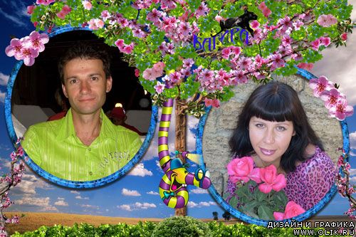 Рамка на 2 фото – Цветущее деревце