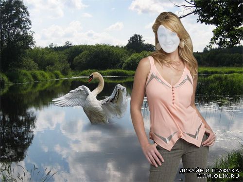 Шаблон для фотошоп - С лебедем на пруду